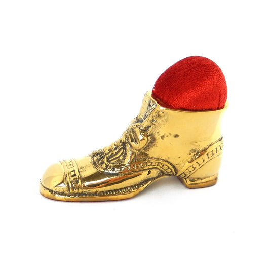 Old Dress Shoe Victorian Red Velvet Pin Cushion Solid Brass Antique Style