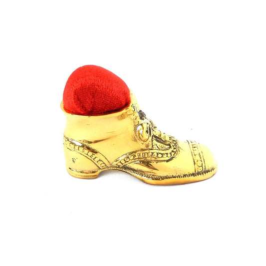Old Dress Shoe Victorian Red Velvet Pin Cushion Solid Brass Antique Style