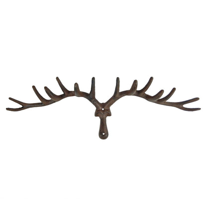 XL Antler Wall Hooks Coat Hanger Key Hook Rack Rustic Brown Cast Iron 24 1/2 in