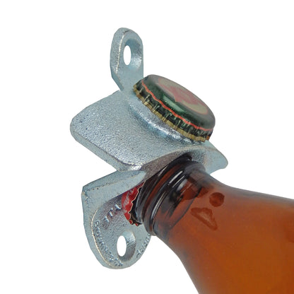 Silver Dos Equis XX Beer Soda Bottle Opener Wall Mounted Zinc Plated Cast Iron