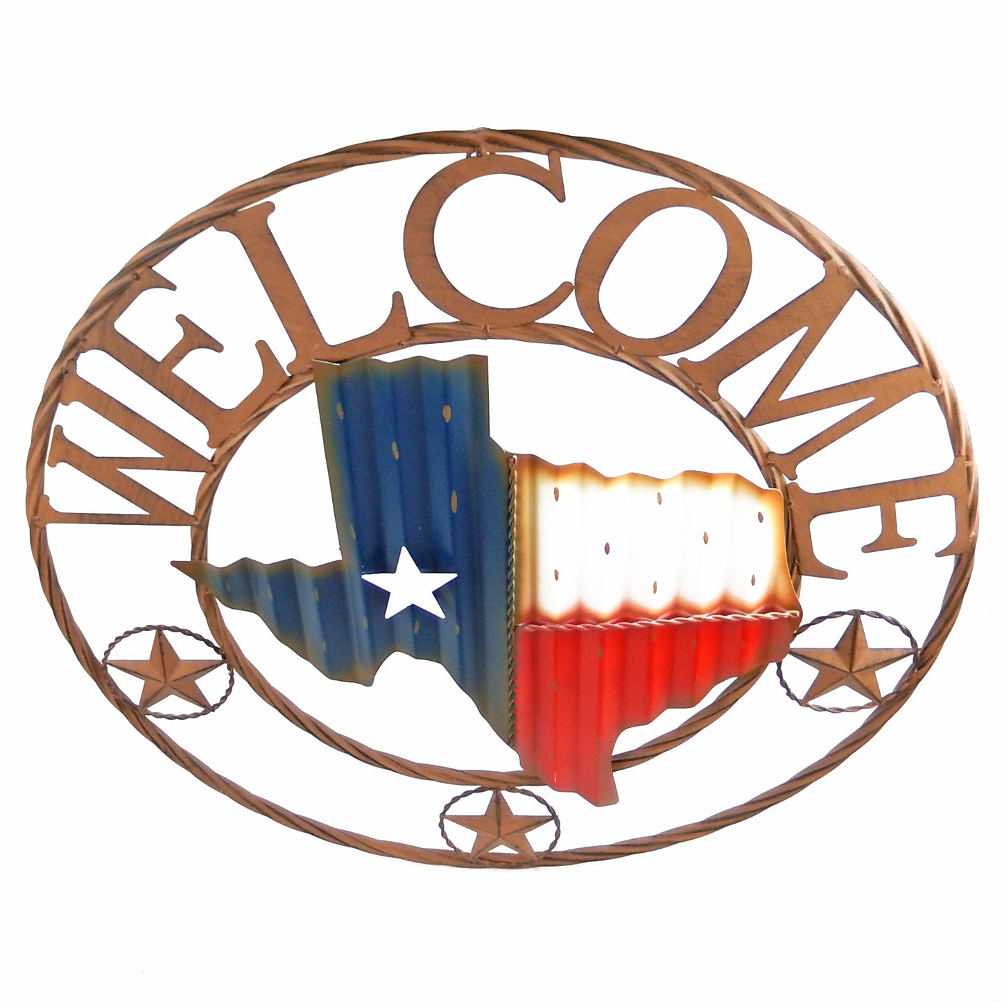 Wavy Welcome Metal Texas Flag Map Outline Star Wall Decor Rustic Western 24 inch