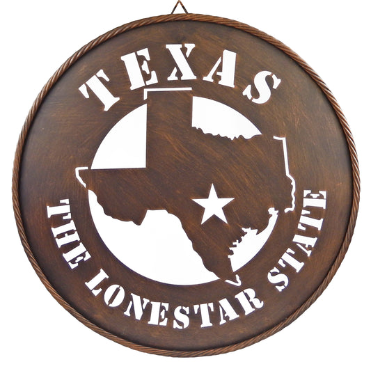 Texas Map Star The Lone Star State Round Metal Wall Decor Brushed Copper 23 inch