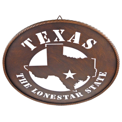 Texas Map Star The Lone Star State Round Metal Wall Decor Brushed Copper 23 inch