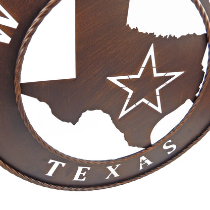 Metal Welcome Texas Map Star Wall Decor Round Rope Ring Brushed Copper 18 inch