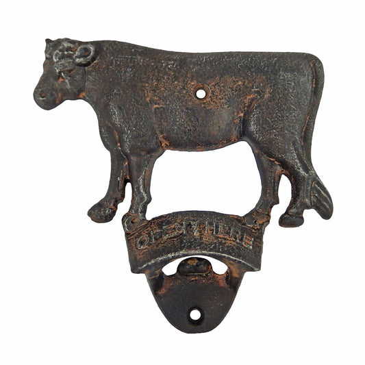 Cast Iron Cow Open Here Beer Soda Bottle Opener Wall Mounted Rustic Farmhouse