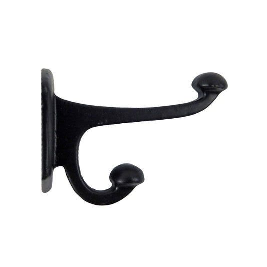 Small Black Double Wall Hook Cast Iron Key Towel Door Coat Hanger 2 5/8 inch