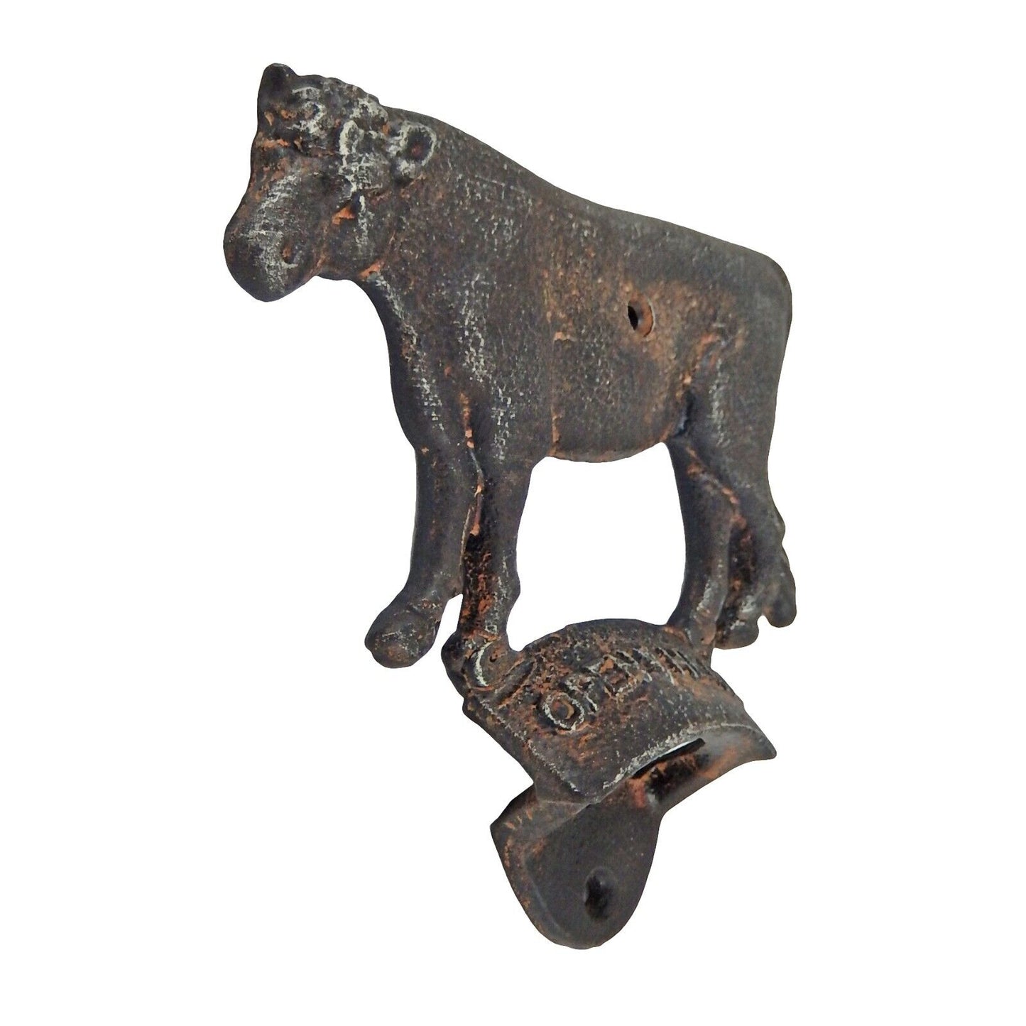 Cast Iron Cow Open Here Beer Soda Bottle Opener Wall Mounted Rustic Farmhouse