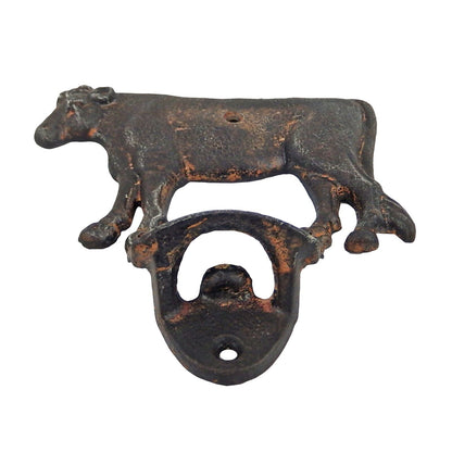 Cast Iron Cow Open Here Beer Soda Bottle Opener Wall Mounted Rustic Farmhouse