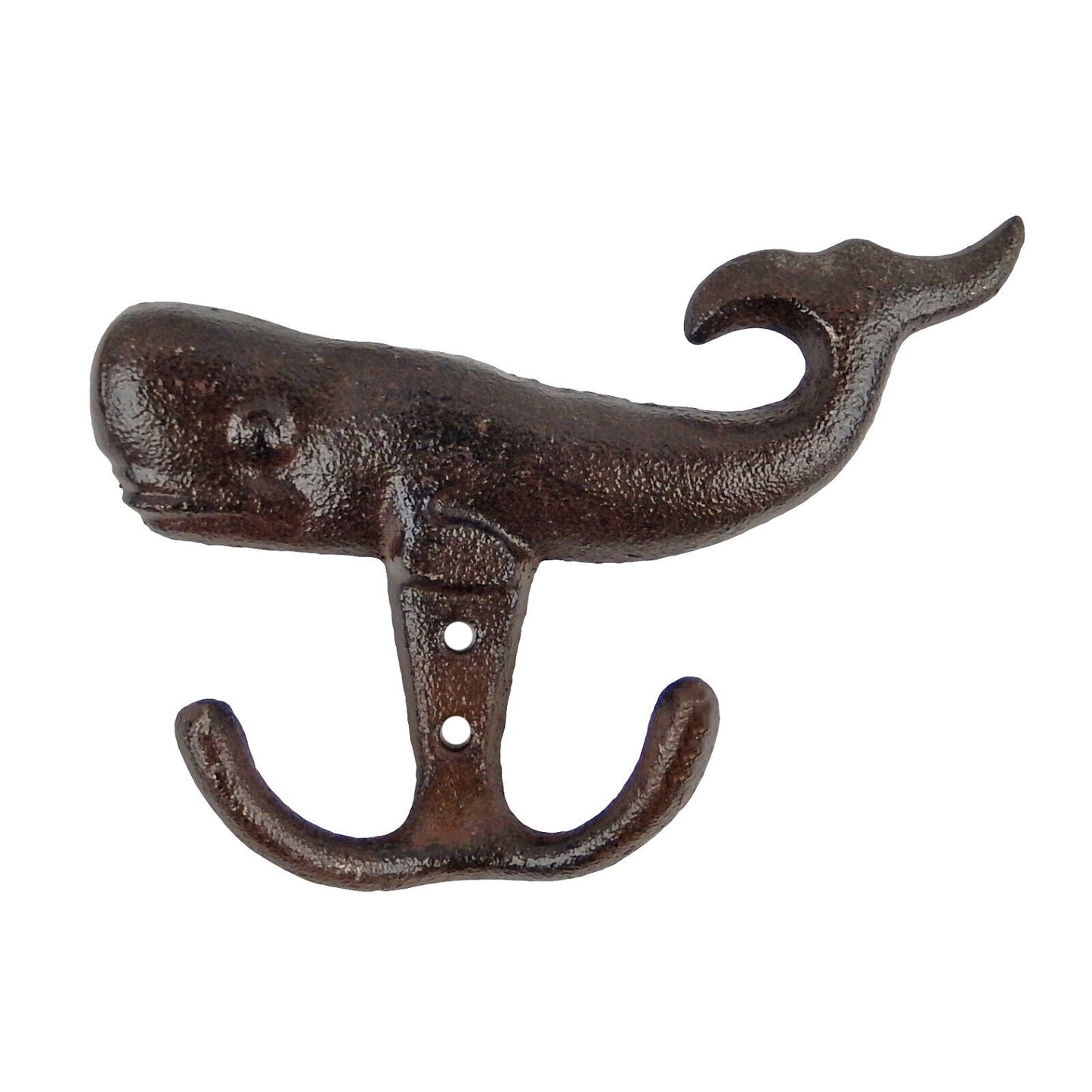 Cast Iron Sperm Whale Double Wall Hook Nautical Key Towel Coat Hanger Brown