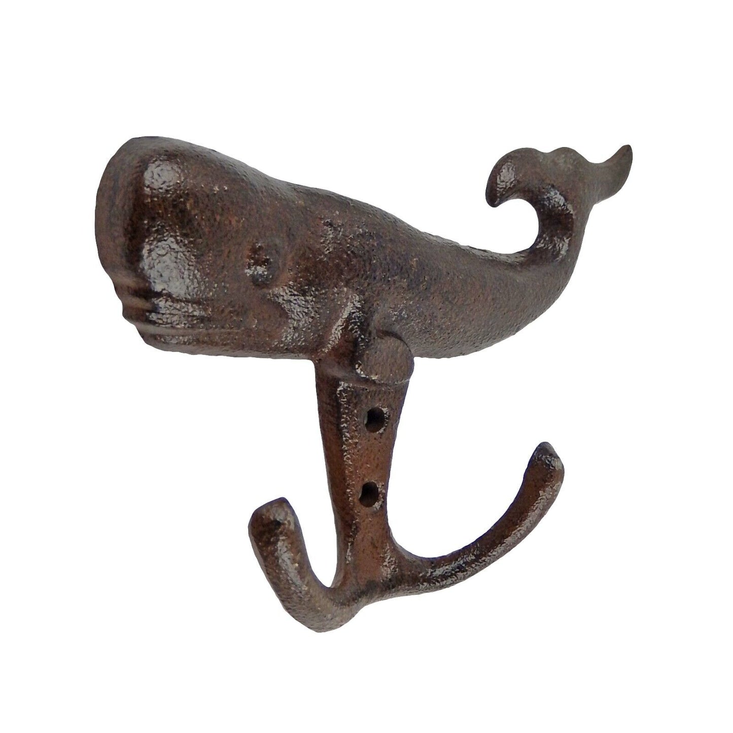 Cast Iron Sperm Whale Double Wall Hook Nautical Key Towel Coat Hanger Brown