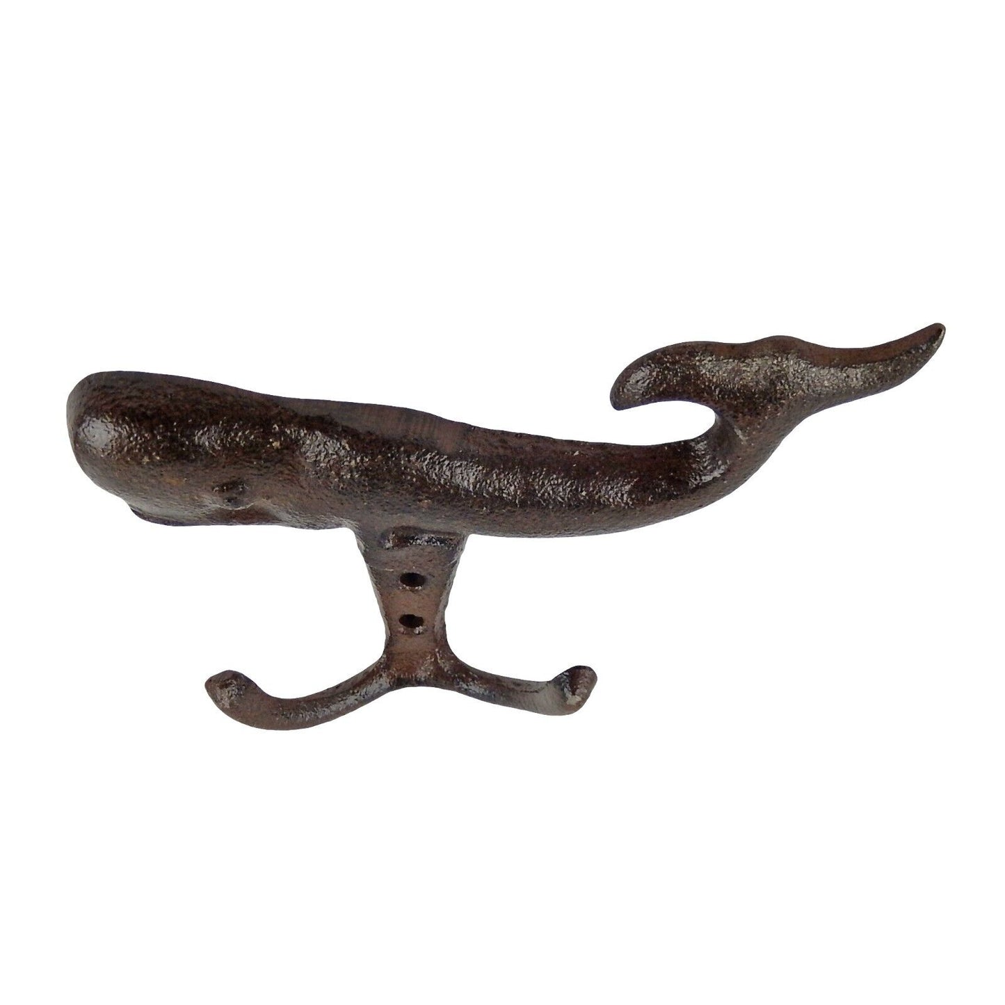 Cast Iron Sperm Whale Double Wall Hook Nautical Key Towel Coat Hanger Brown