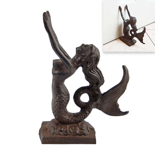 Cast Iron Mermaid Doorstop Statue Figurine Nautical Beach House Rustic Decor