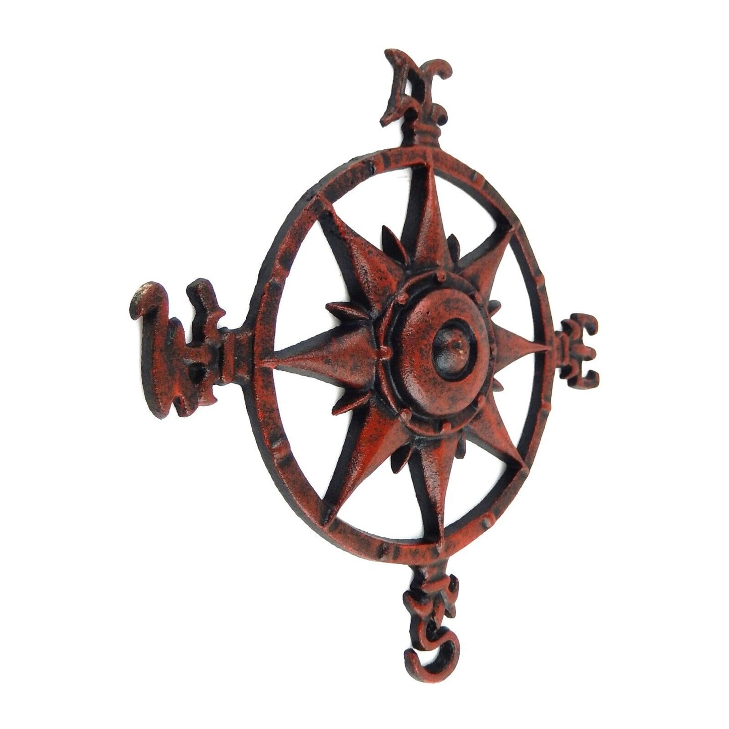 Cast Iron Nautical Star Rose Compass Beach House Wall Decor Rustic Red 11.25 in