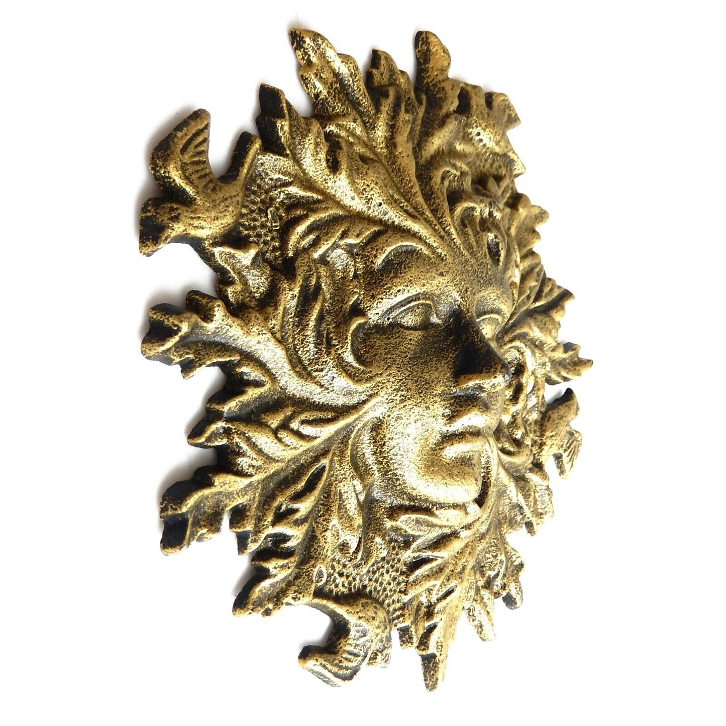 Cast Iron Garden Face Porch Wall Decor Birds Leaf Pattern Rustic Gold 11.25 in