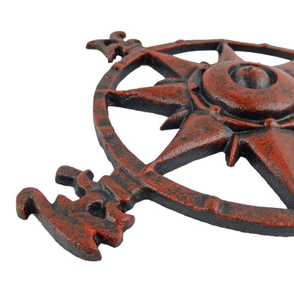 Cast Iron Nautical Star Rose Compass Beach House Wall Decor Rustic Red 11.25 in