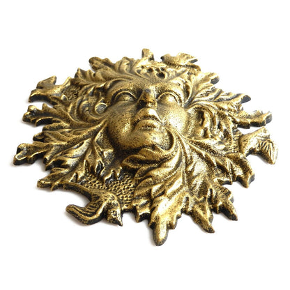 Cast Iron Garden Face Porch Wall Decor Birds Leaf Pattern Rustic Gold 11.25 in