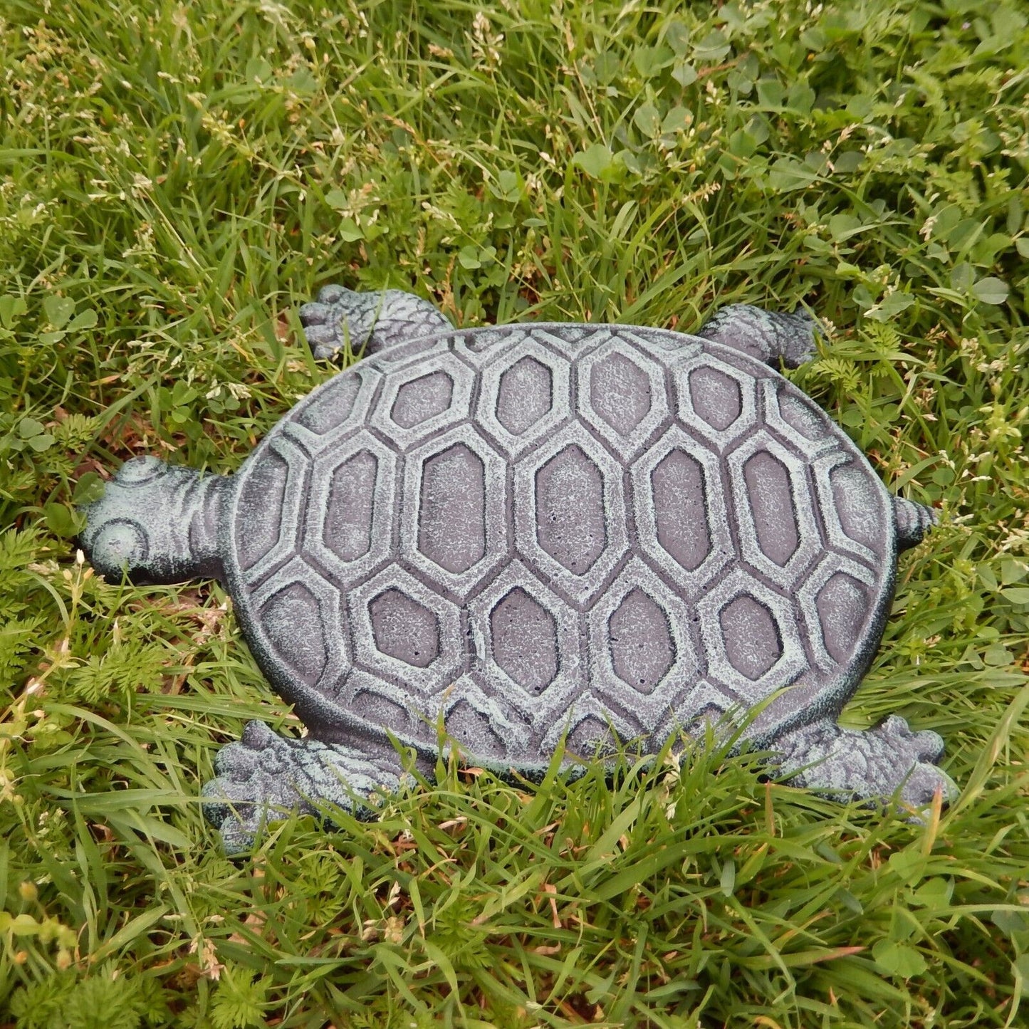 Large Cast Iron Turtle Stepping Stone Garden Yard Pond Decor Verdigris 12.5 inch