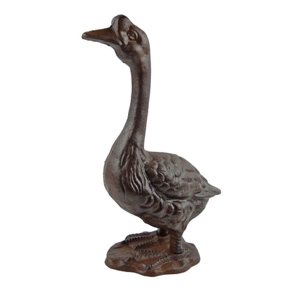Large Cast Iron Goose Figurine Statue Home Garden Pond Decor Rustic Brown 13 in