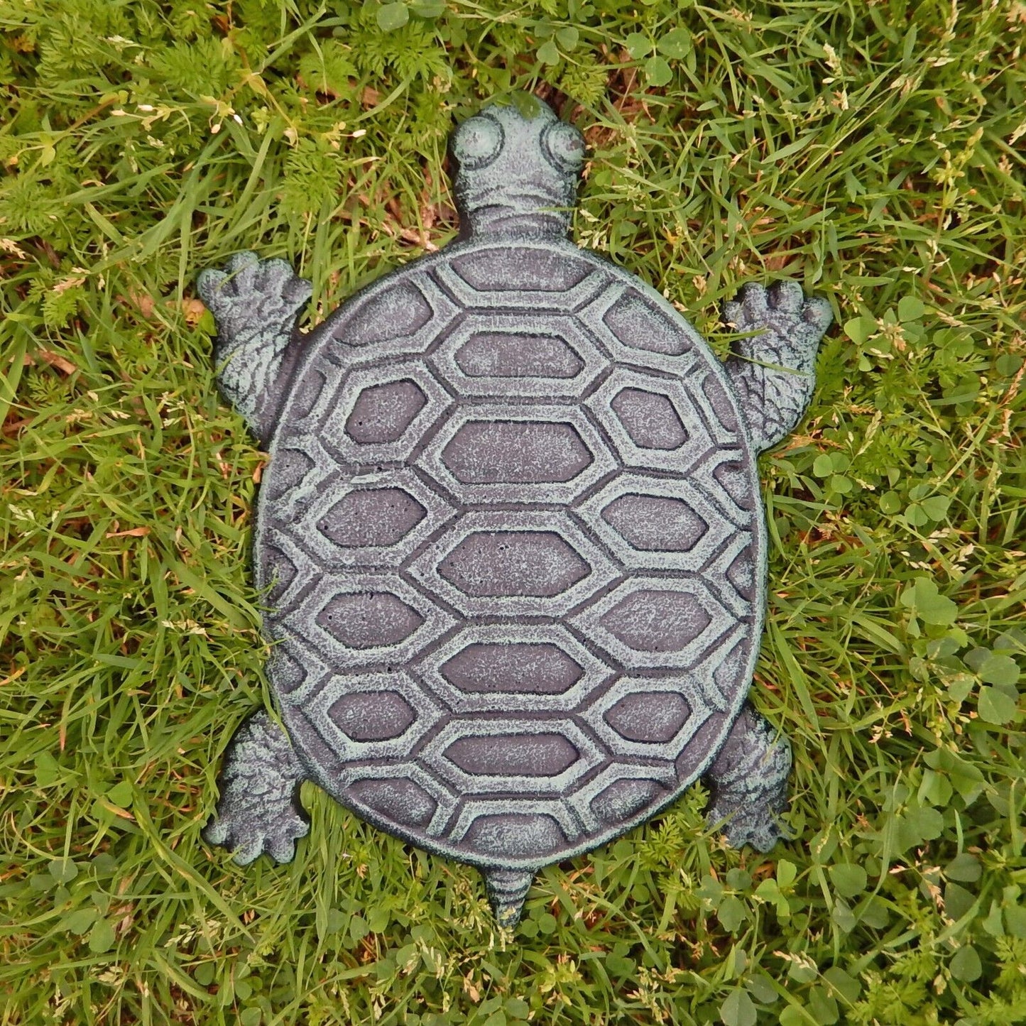 Large Cast Iron Turtle Stepping Stone Garden Yard Pond Decor Verdigris 12.5 inch