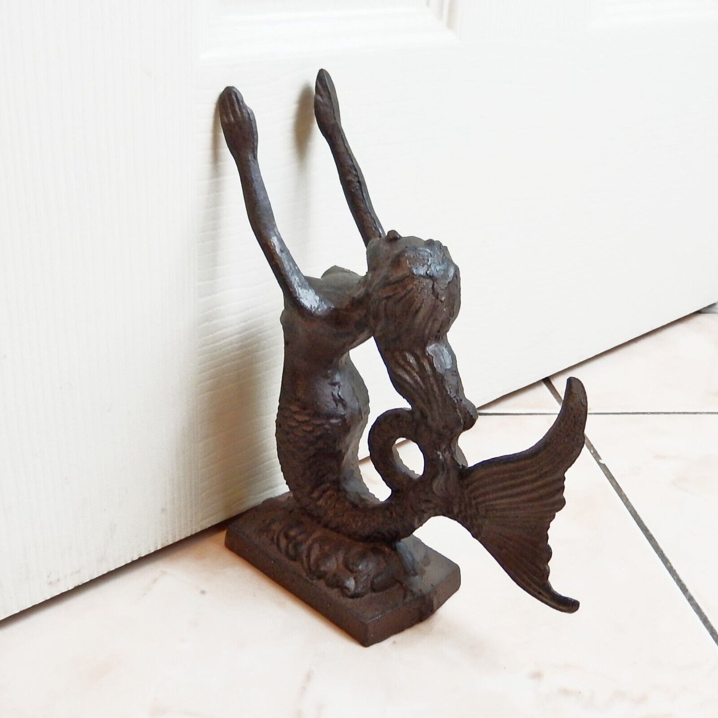 Cast Iron Mermaid Doorstop Statue Figurine Nautical Beach House Rustic Decor