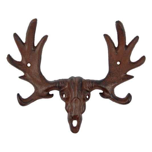 Cast Iron Moose Antler Wall Hook Key Rack Towel Coat Hanger Rustic Cabin Decor