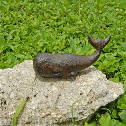 Small Cast Iron Sperm Whale Figurine Paperweight Rustic Nautical Beach Decor