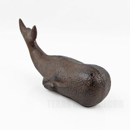 Small Cast Iron Sperm Whale Figurine Paperweight Rustic Nautical Beach Decor