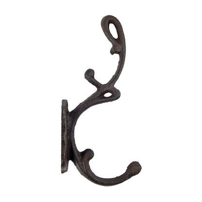 Rustic Cast Iron Double Wall Hook Key Towel Coat Robe Door Hanger Brown 6.5 inch