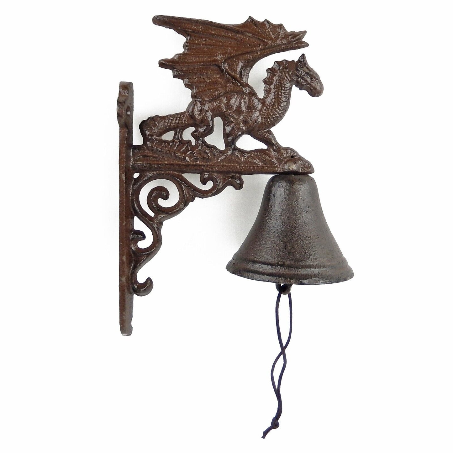 Dragon Scrolls Dinner Bell Cast Iron Wall Mounted Medieval Fantasy Antique Style