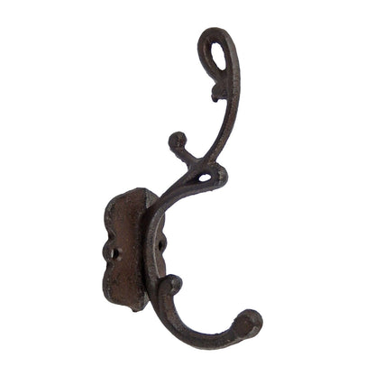 Rustic Cast Iron Double Wall Hook Key Towel Coat Robe Door Hanger Brown 6.5 inch