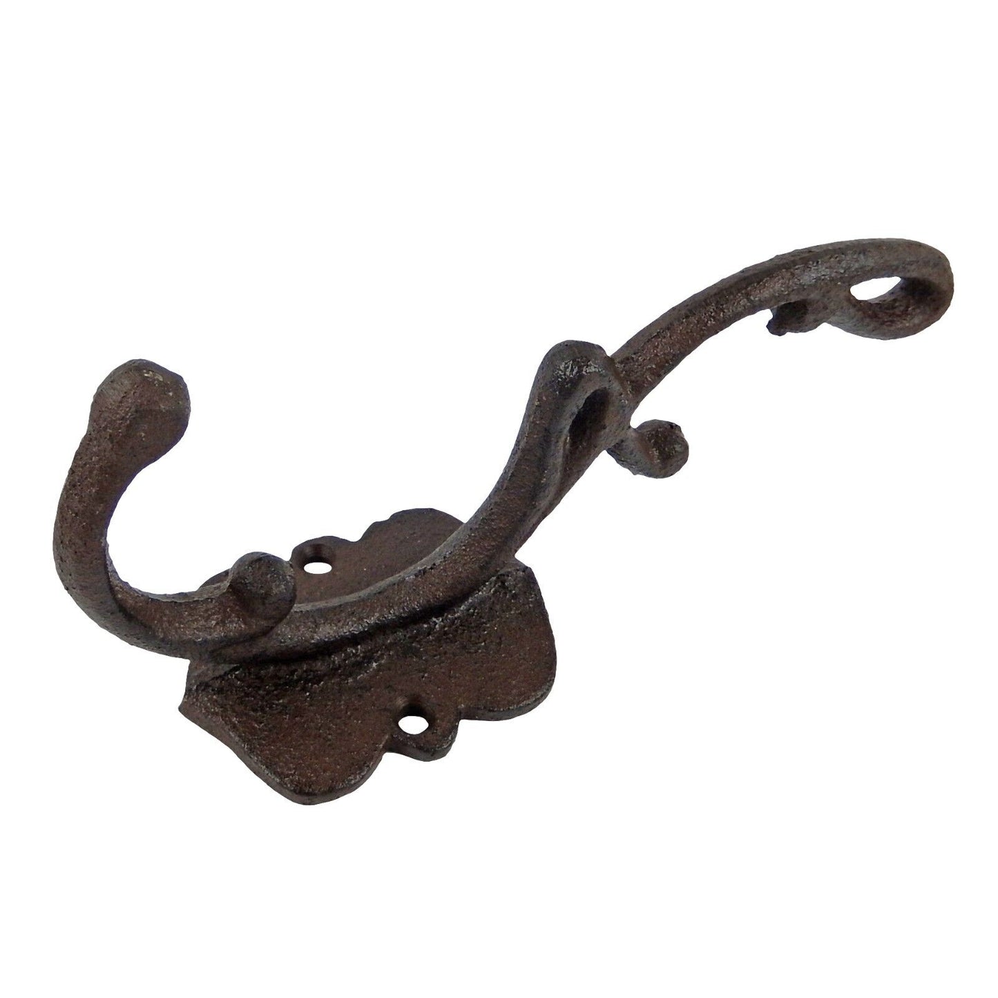 Rustic Cast Iron Double Wall Hook Key Towel Coat Robe Door Hanger Brown 6.5 inch