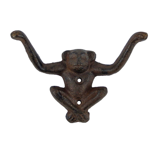 Cast Iron Monkey Double Wall Hook Coat Towel Key Hanger Antique Style Brown