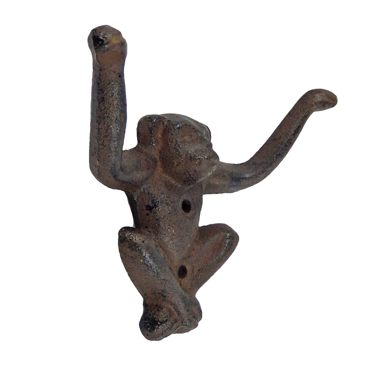 Cast Iron Monkey Double Wall Hook Coat Towel Key Hanger Antique Style Brown