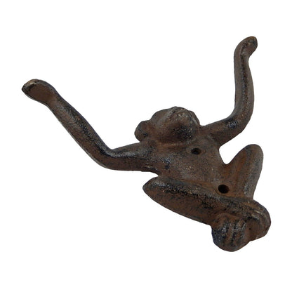 Cast Iron Monkey Double Wall Hook Coat Towel Key Hanger Antique Style Brown