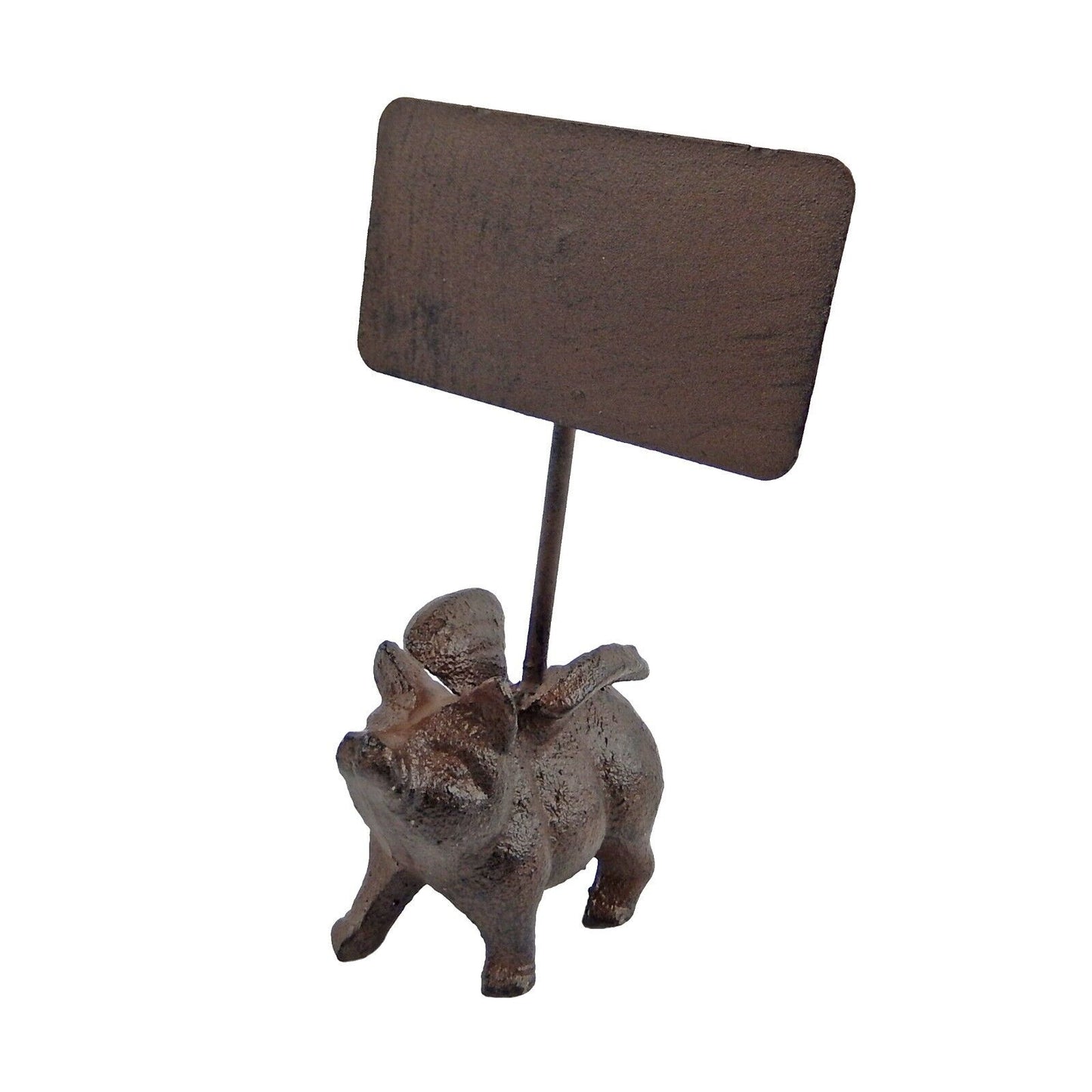 Cast Iron Flying Pig Figurine Holding Sign Office Desk Business Announcement