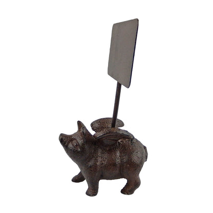 Cast Iron Flying Pig Figurine Holding Sign Office Desk Business Announcement