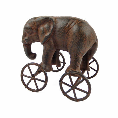 Cast Iron Elephant On Wheels Decorative Toy Figurine Rustic Safari Shelf Decor
