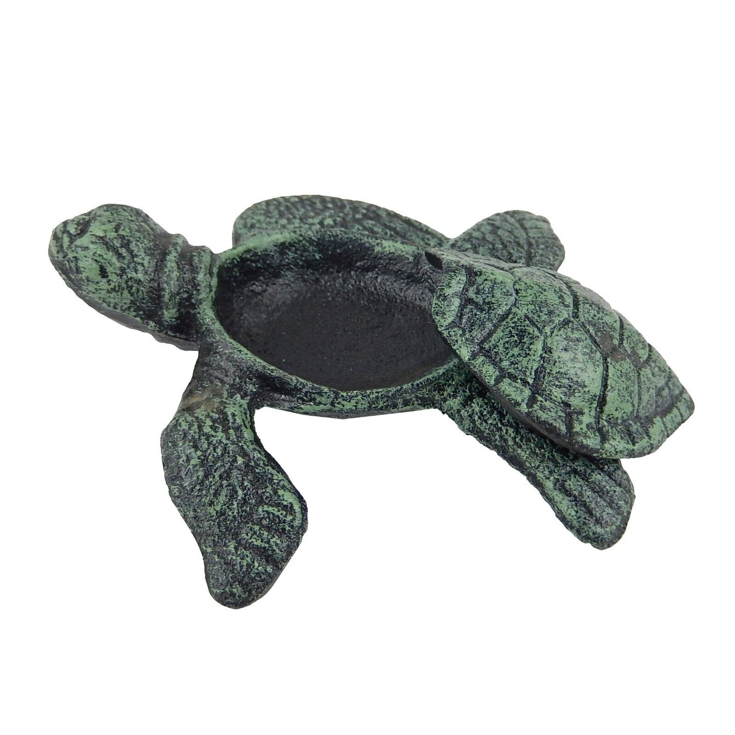 Cast Iron Garden Sea Turtle Shell Keepsake Box Key Hider Figurine Rustic Green