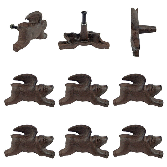 Cast Iron Flying Pig Cabinet Drawer Knob Door Pull With Screws Brown (Pack of 6)