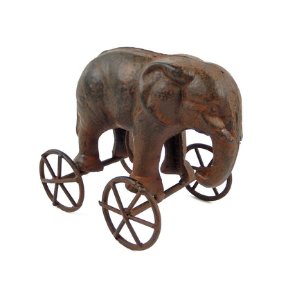 Cast Iron Elephant On Wheels Decorative Toy Figurine Rustic Safari Shelf Decor