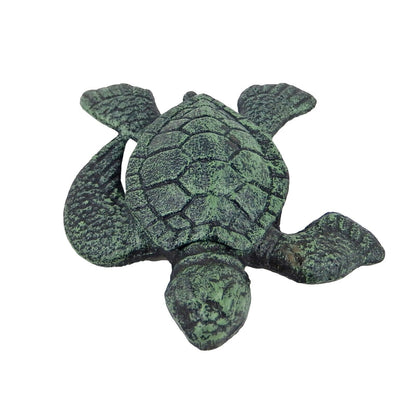 Cast Iron Garden Sea Turtle Shell Keepsake Box Key Hider Figurine Rustic Green