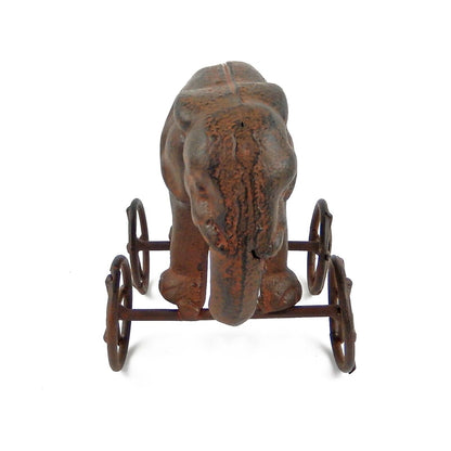 Cast Iron Elephant On Wheels Decorative Toy Figurine Rustic Safari Shelf Decor