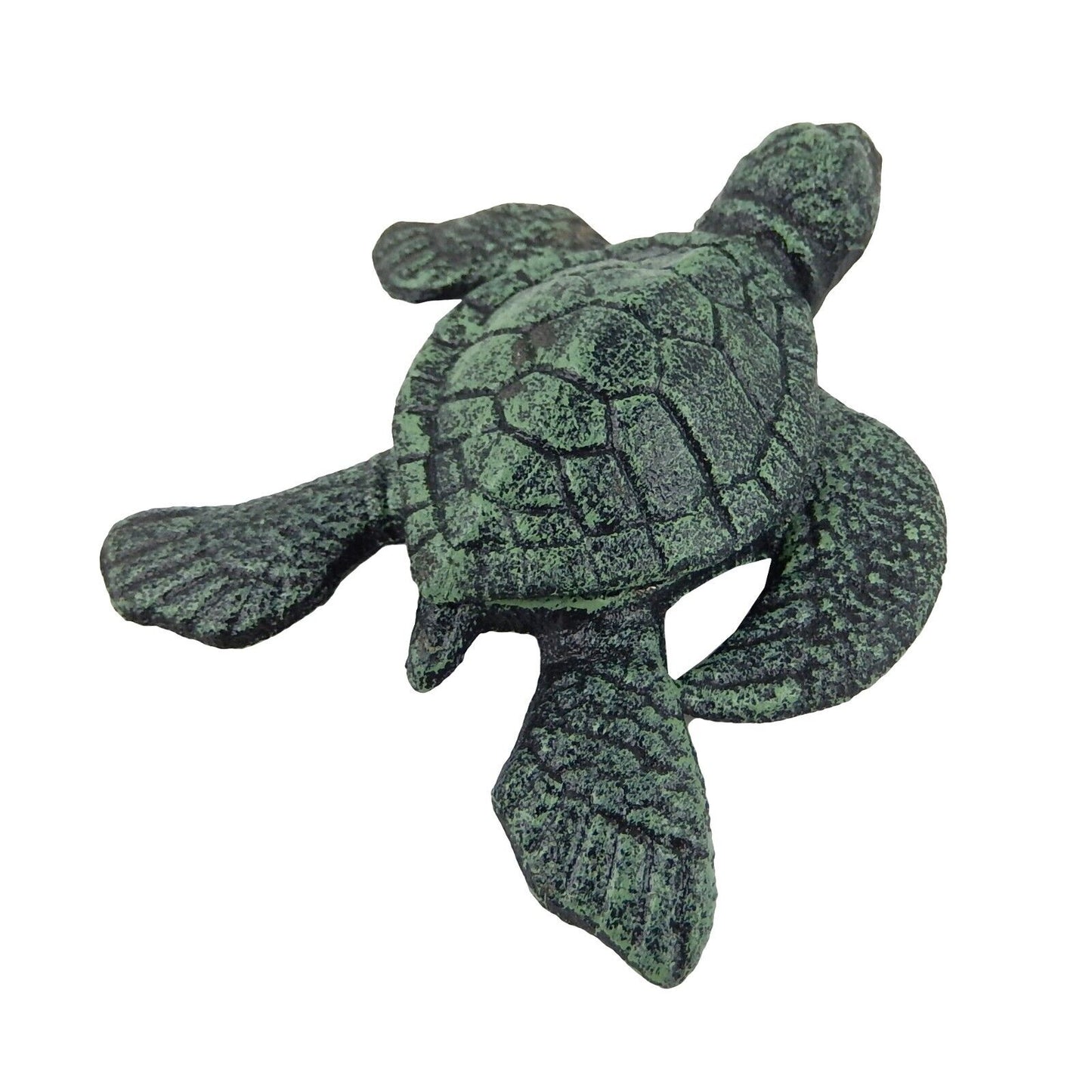 Cast Iron Garden Sea Turtle Shell Keepsake Box Key Hider Figurine Rustic Green