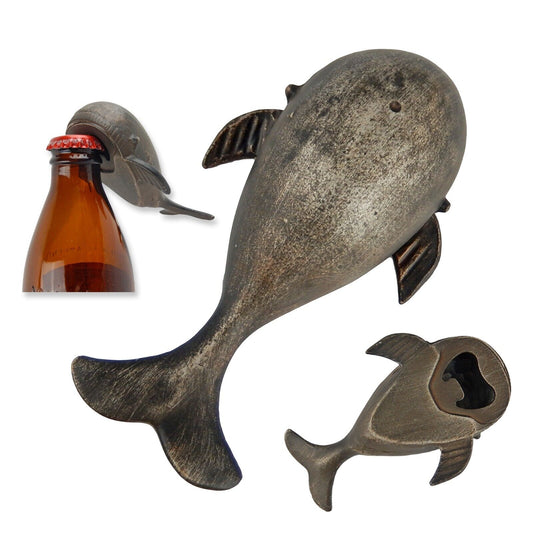 Metal Whale Beer Soda Bottle Opener Hand-Held Brushed Silver Nautical Bar Decor