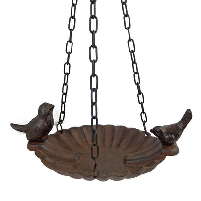 Cast Iron Hanging Dish Bird Feeder Perched Love Birds Garden Porch Tree Decor