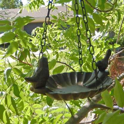 Cast Iron Hanging Dish Bird Feeder Perched Love Birds Garden Porch Tree Decor