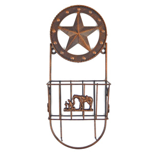 Western Metal Star Cowboy Kneeling With Horse Key & Letter Holder Brushed Copper