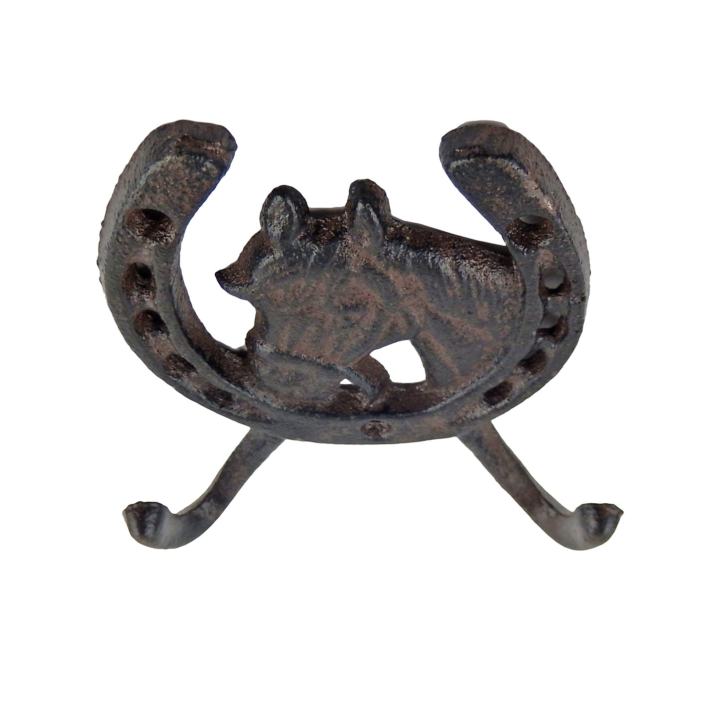 Cast Iron Horseshoe Horse Double Wall Hook Key Towel Coat Hanger Rustic Brown