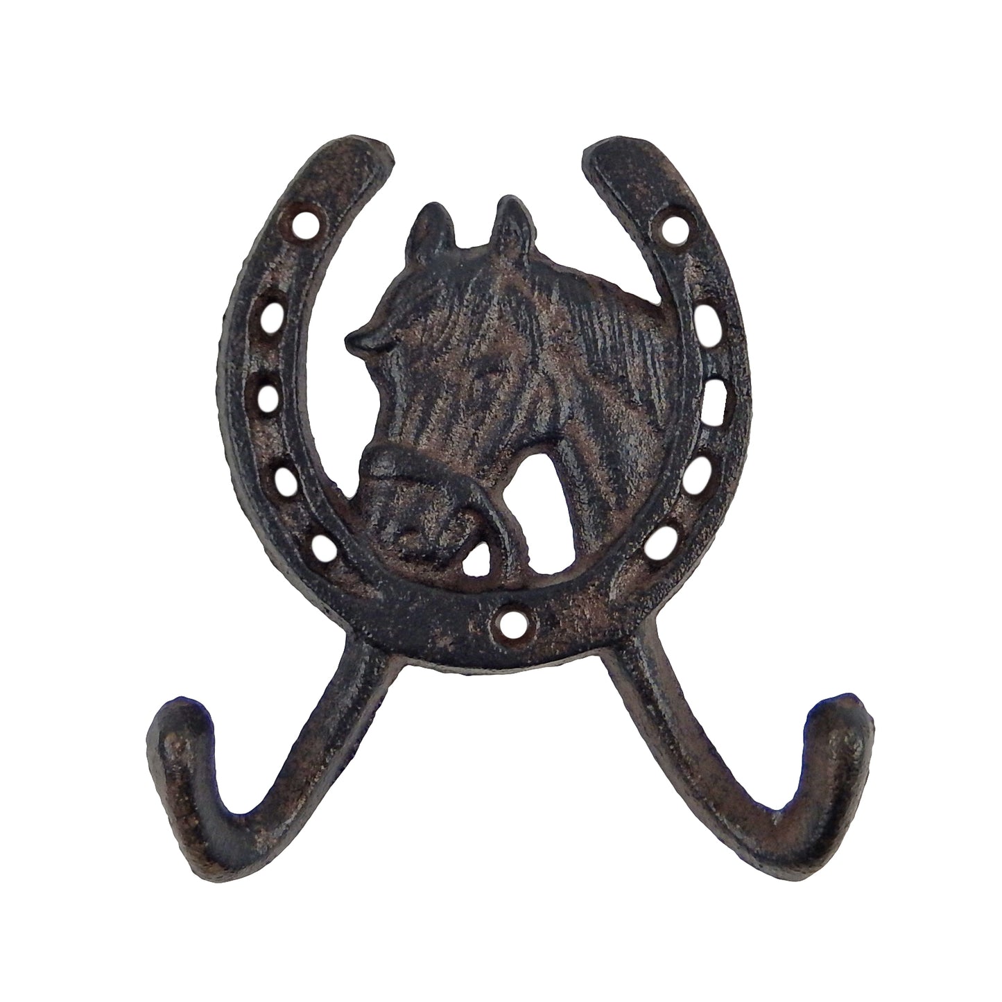 Cast Iron Horseshoe Horse Double Wall Hook Key Towel Coat Hanger Rustic Brown