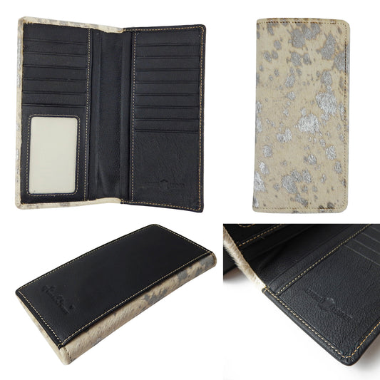 Real Cowhide Black Leather Bi-Fold Rodeo Western Wallet 13 Credit Cards Cash ID